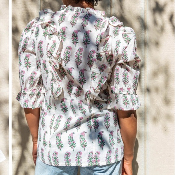 SZ Floral Ruffle Blouse - White and Pink - Picture 8 of 12